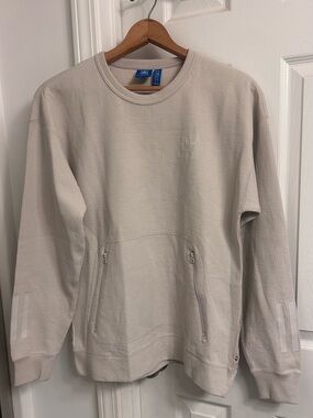 Adidas Beige Sweatshirt With Zipper Front Pockets Size Small